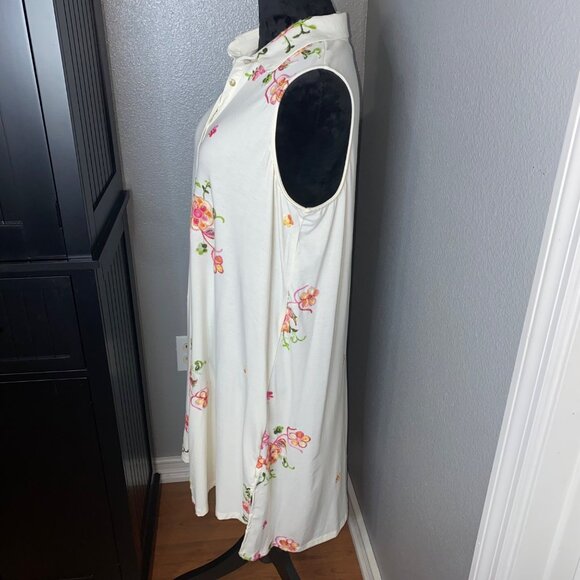 Figueroa & Flower Shirt Dress L Floral Embroidered Boho Resort Cottagecore Flowy - Picture 6 of 9